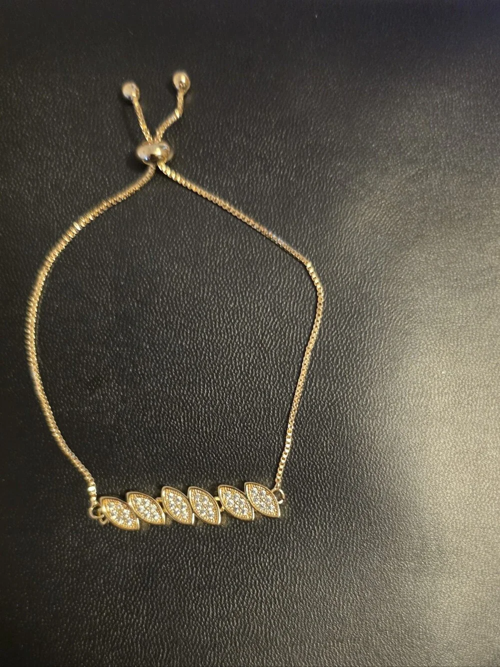 Gold Pavé Marquise Link Adjustable Bracelet